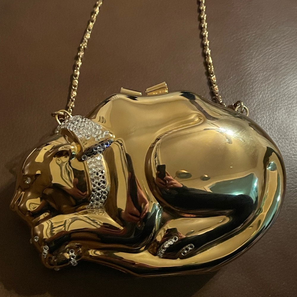 Rare 80s Sasha NY Gold Lion clutch with strap